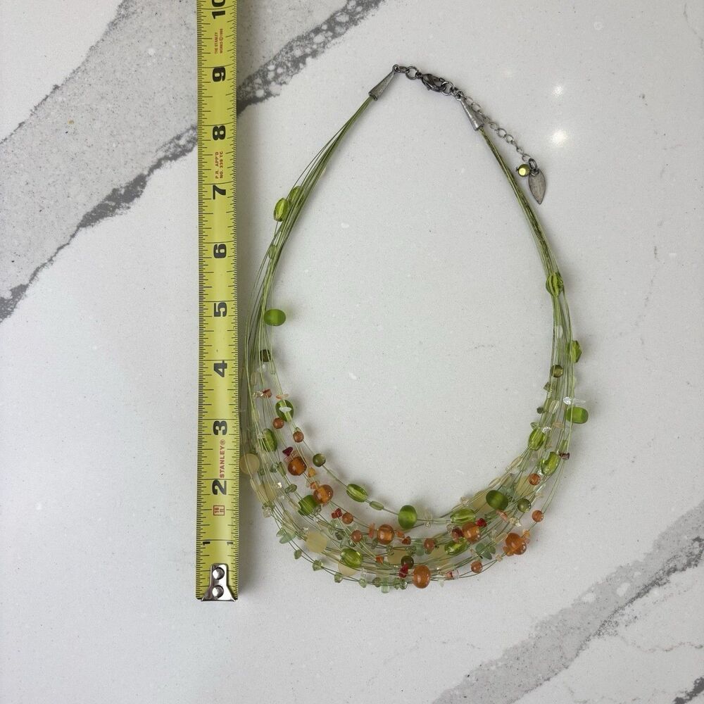 VTG Coldwater Creek Multi-Strand Green Orange Stone Glass Beaded Necklace Artsy - Picture 9 of 10